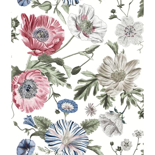 RoomMates Pink Vintage Poppy Peel & Stick Wallpaper